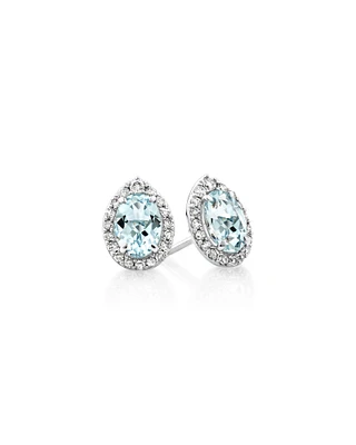 Stud Earrings with Aquamarine & 0.27 Carat TW of Diamonds in 10kt White Gold