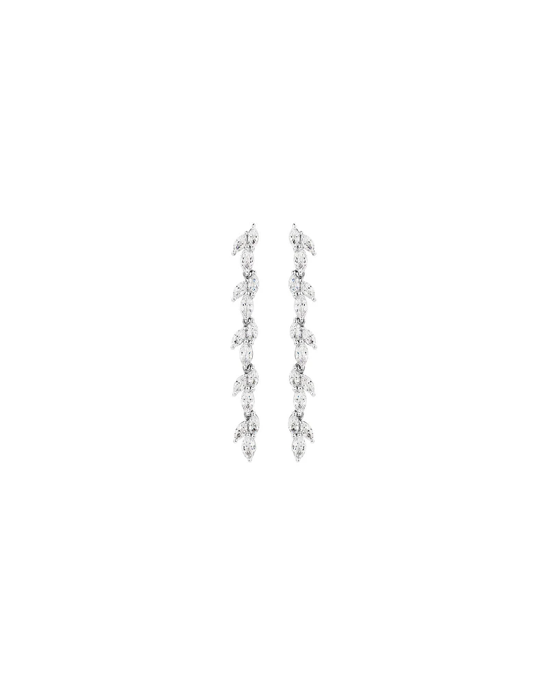 Cubic Zirconia Vine Drop Stud Earrings in Sterling Silver