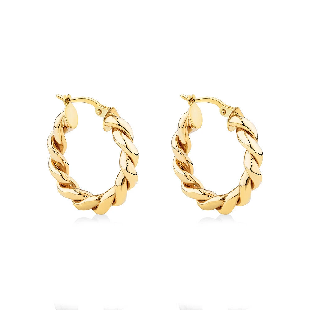 Croissant Twist 15mm Hoop Earrings in 10kt Yellow Gold