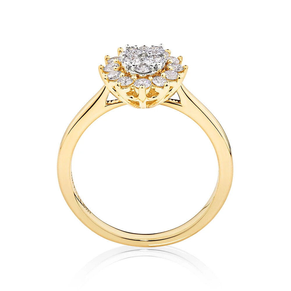 Cluster Ring with 0.62 Carat TW of Diamonds in 14kt Yellow Gold