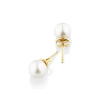 Stud Earrings with 7mm Round Cultured Freshwater Pearls in 10kt Yellow Gold