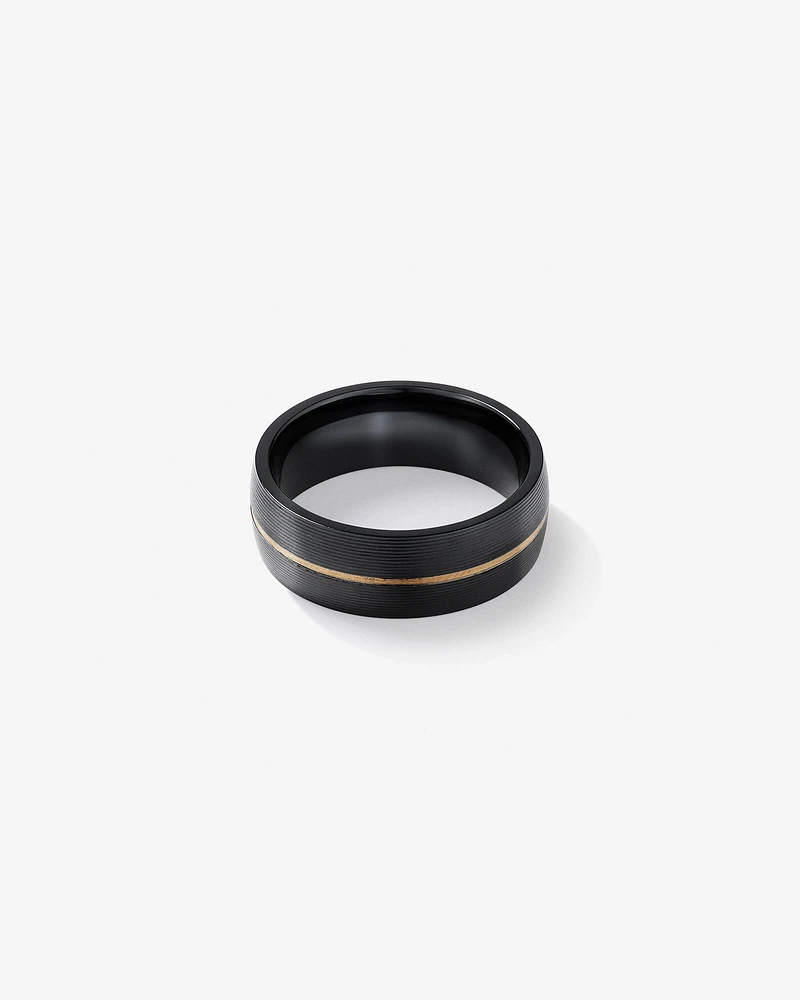 Ring Black Titanium with Fine 10kt Yellow Gold Inlay