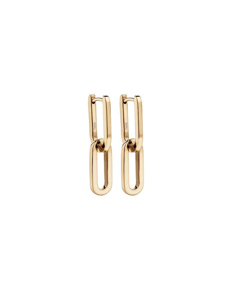 Paperclip Huggie Drop Earrings in 10kt Yellow Gold