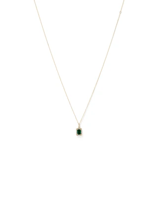 Emerald Cut Created Emerald and Diamond Halo Pendant Necklace in 10kt Yellow Gold