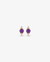 3 Stone Amethyst and Diamond Stud Earrings in 10kt Yellow Gold