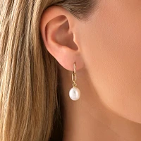 Drop Earrings with Cultured Freshwater Baroque Pearl in 10kt Yellow Gold