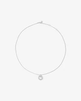 Pavé Set Cubic Zirconia Puff Open Circle Pendant Necklace in Sterling Silver