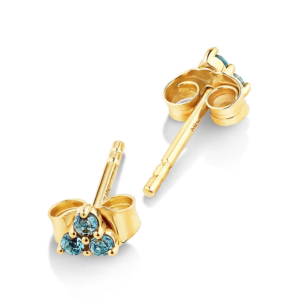 London Blue Topaz Trio Stud Earrings in 10kt Yellow Gold