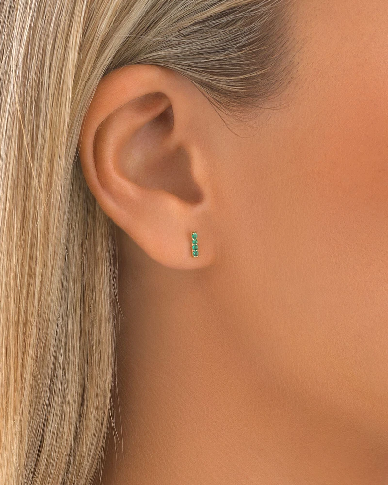 Bar Emerald Earrings in 10kt Yellow Gold