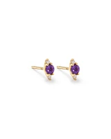 3 Stone Amethyst and Diamond Stud Earrings in 10kt Yellow Gold