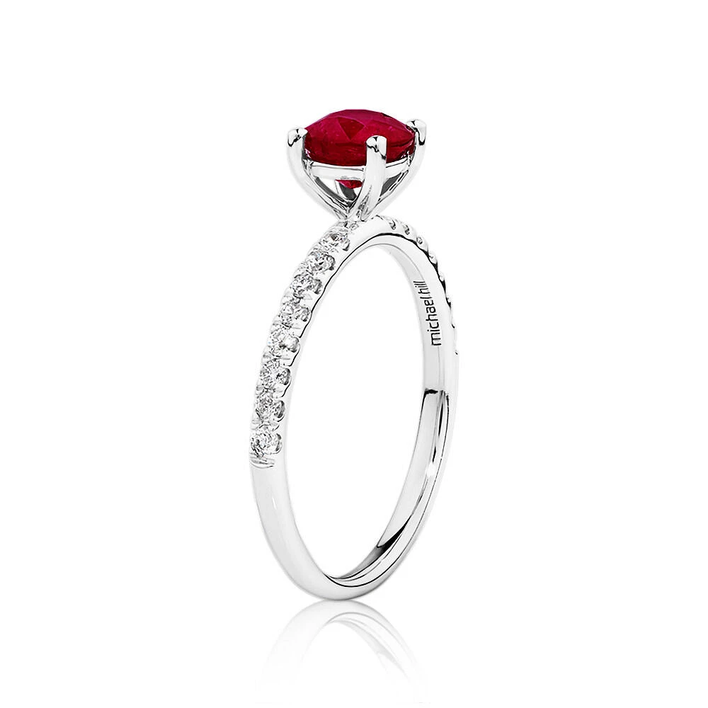 Solitaire Ruby Ring with 0.25 Carat TW of Diamonds in 10kt White Gold