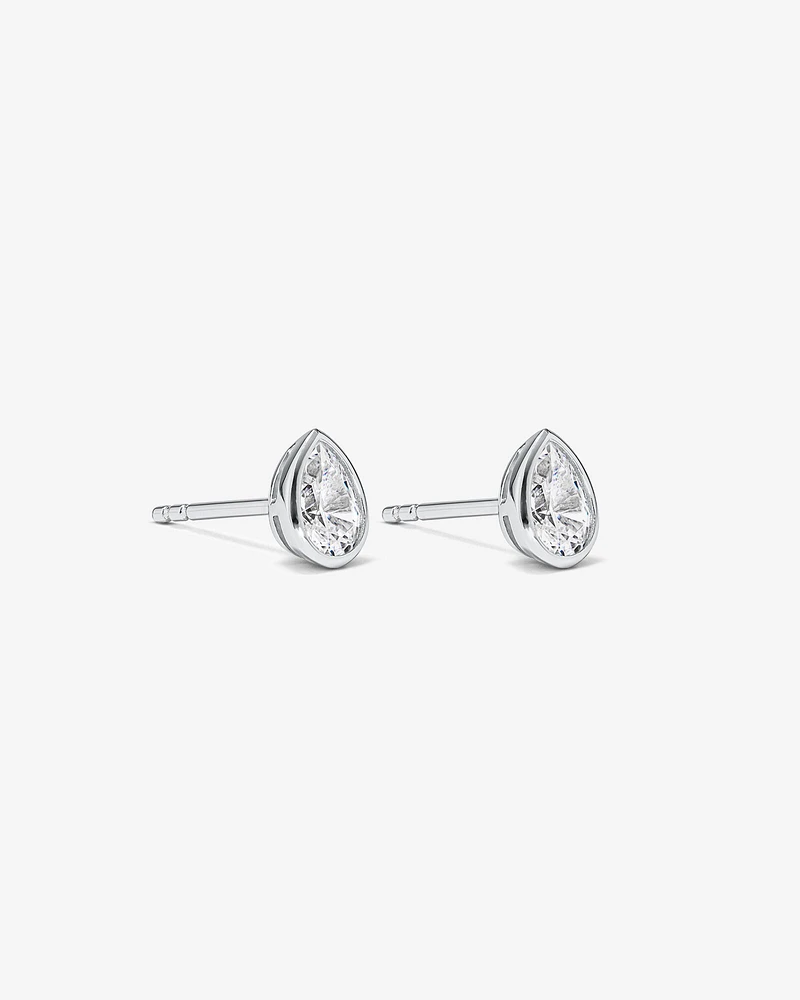 Pear Shaped Cubic Zirconia Bezel Set Stud Earrings in Sterling Silver