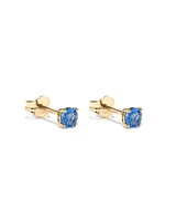 Round Blue Created Tanzanite Birthstone Stud Earrings in 10kt Yellow Gold