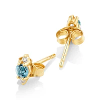 London Blue Topaz and Diamond Stud Earrings in 10kt Yellow Gold