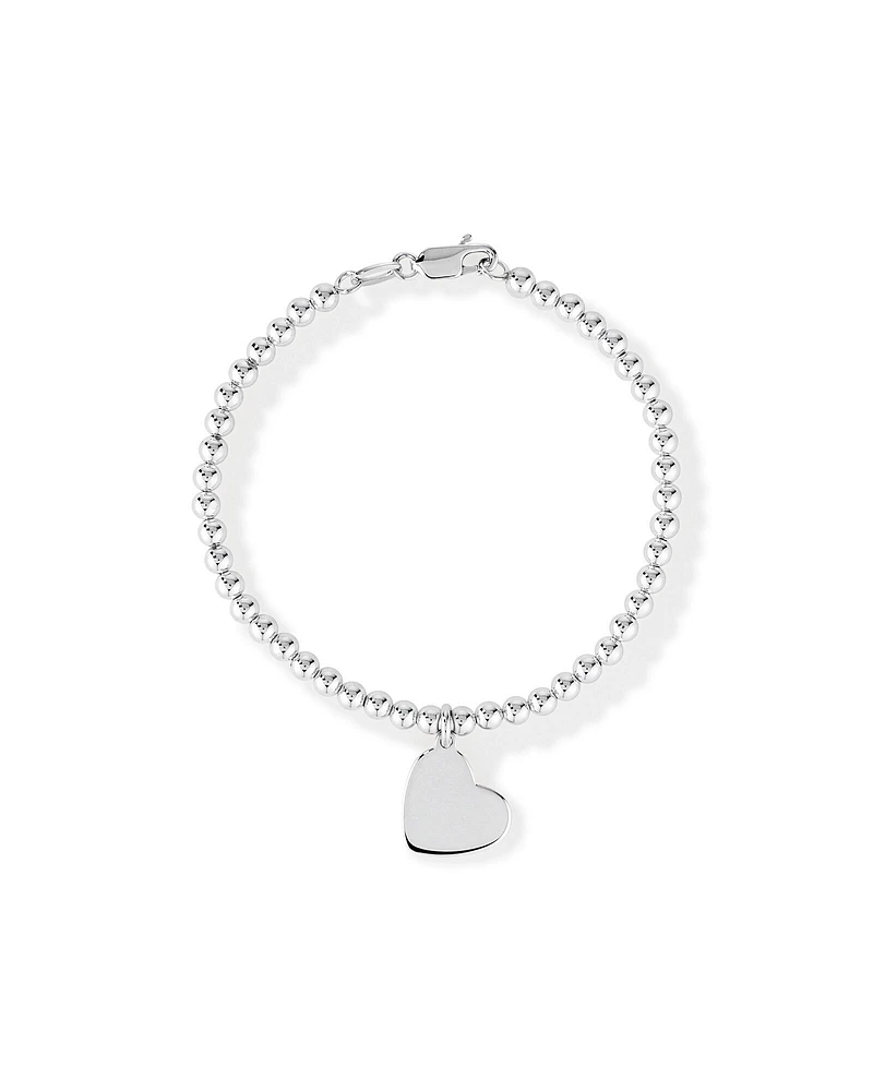 19cm (7.5") Engravable Heart Bead Bracelet in Sterling Silver