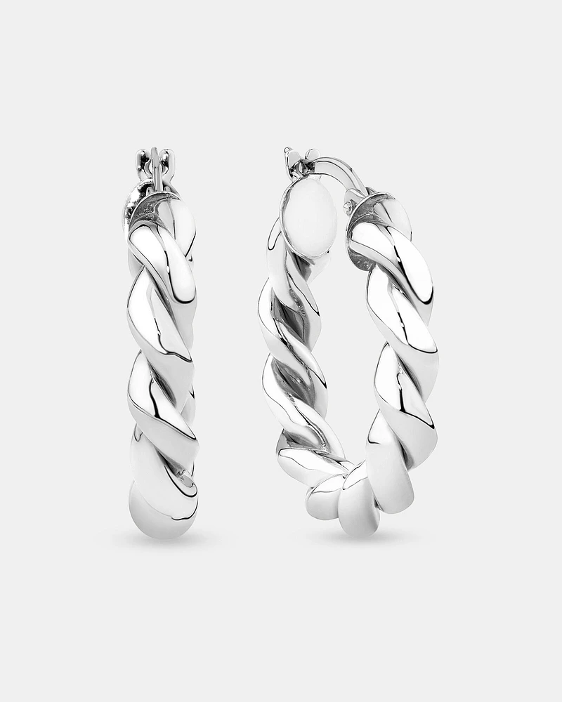 Croissant Twist 15mm Hoop Earrings in Sterling Silver