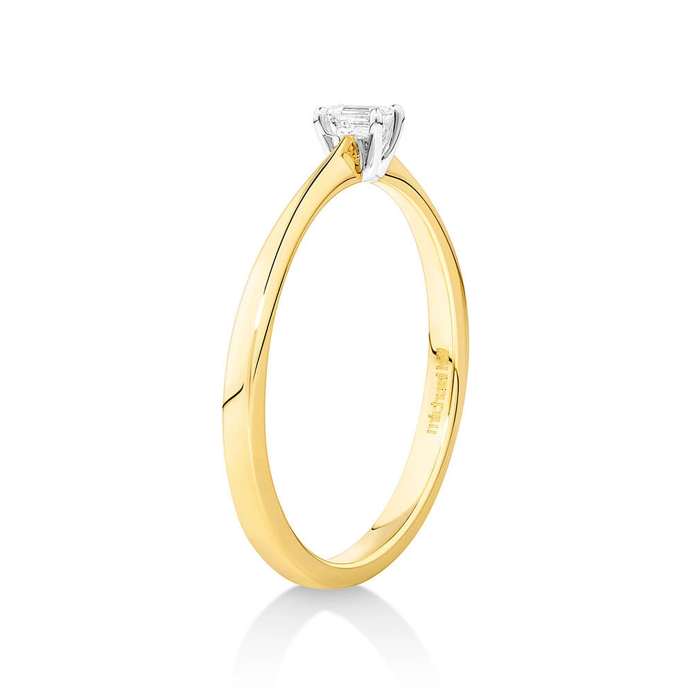 Emerald Cut Diamond Solitaire Promise Ring in 10kt Yellow and White Gold