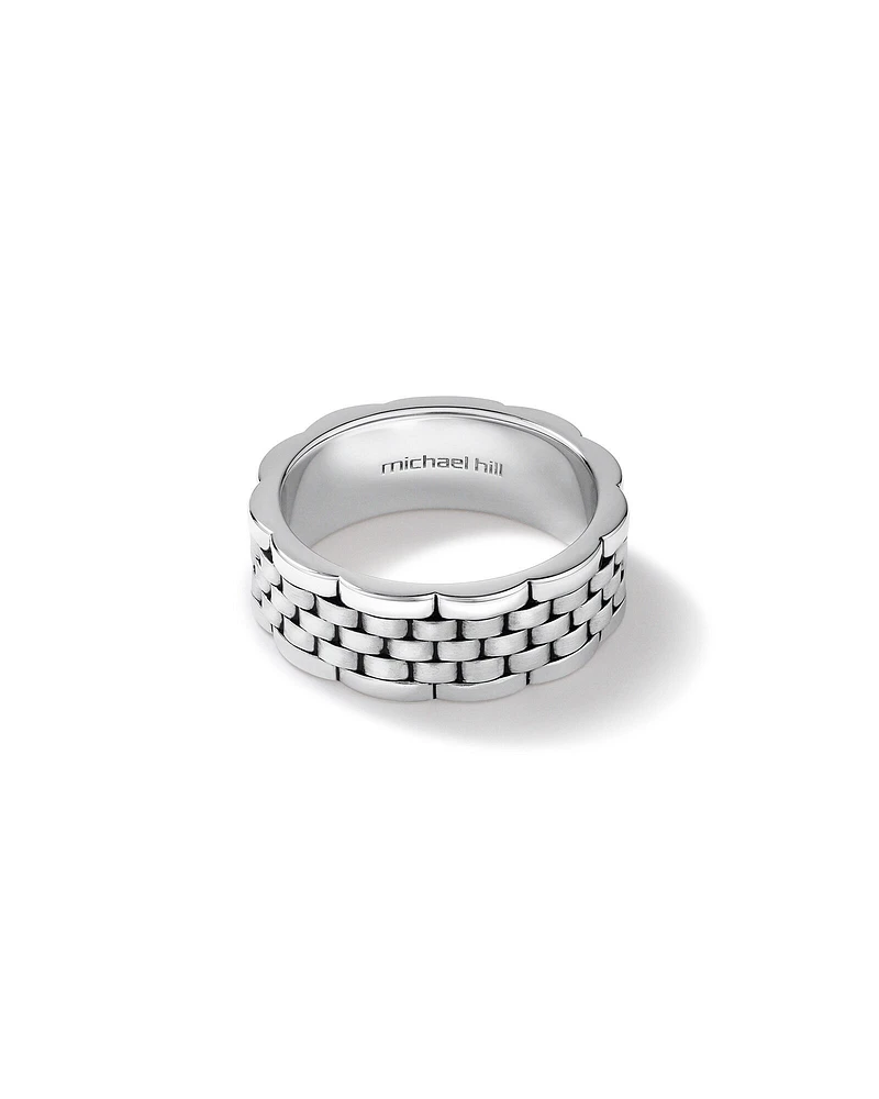 Men's Link Pattern Textured Ring Sterling Silver