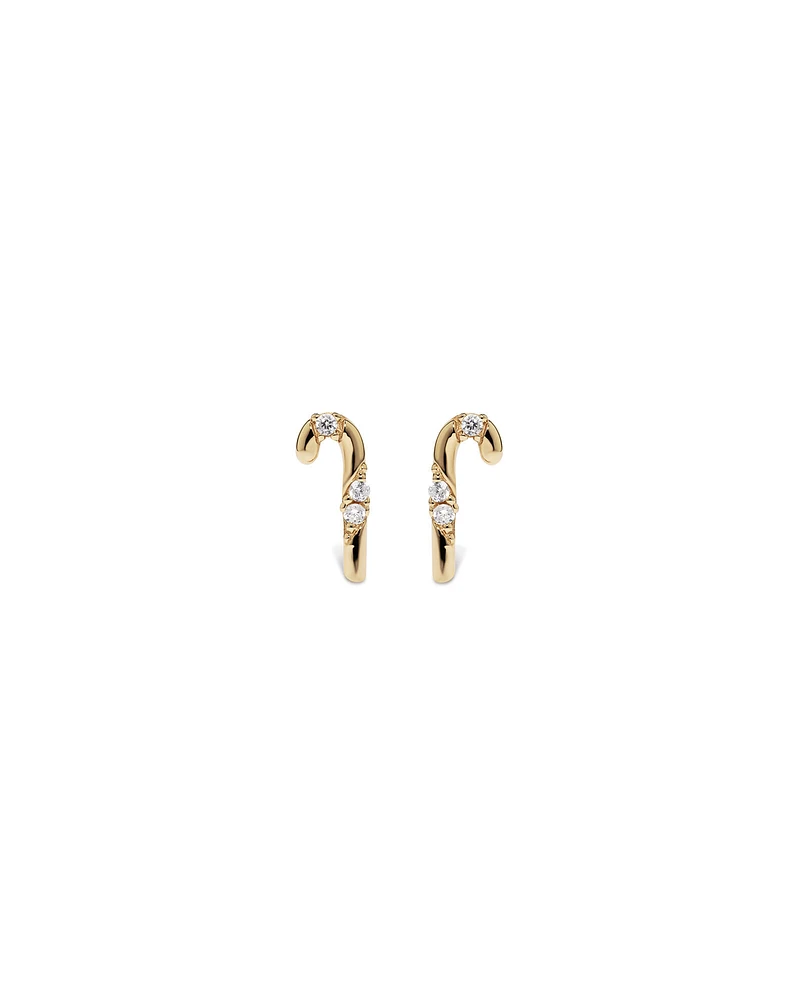 Cubic Zirconia Candy Cane Stud Earrings in 10kt Yellow Gold