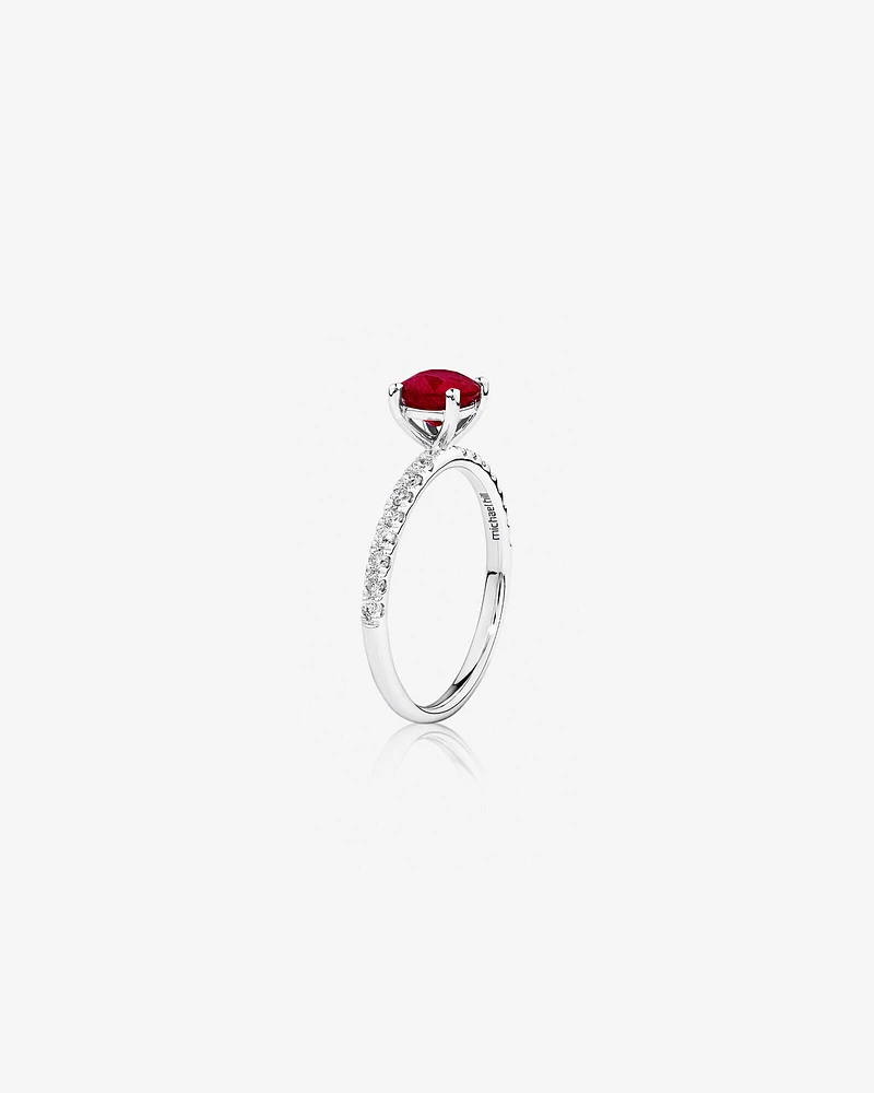 Solitaire Ruby Ring with 0.25 Carat TW of Diamonds in 10kt White Gold