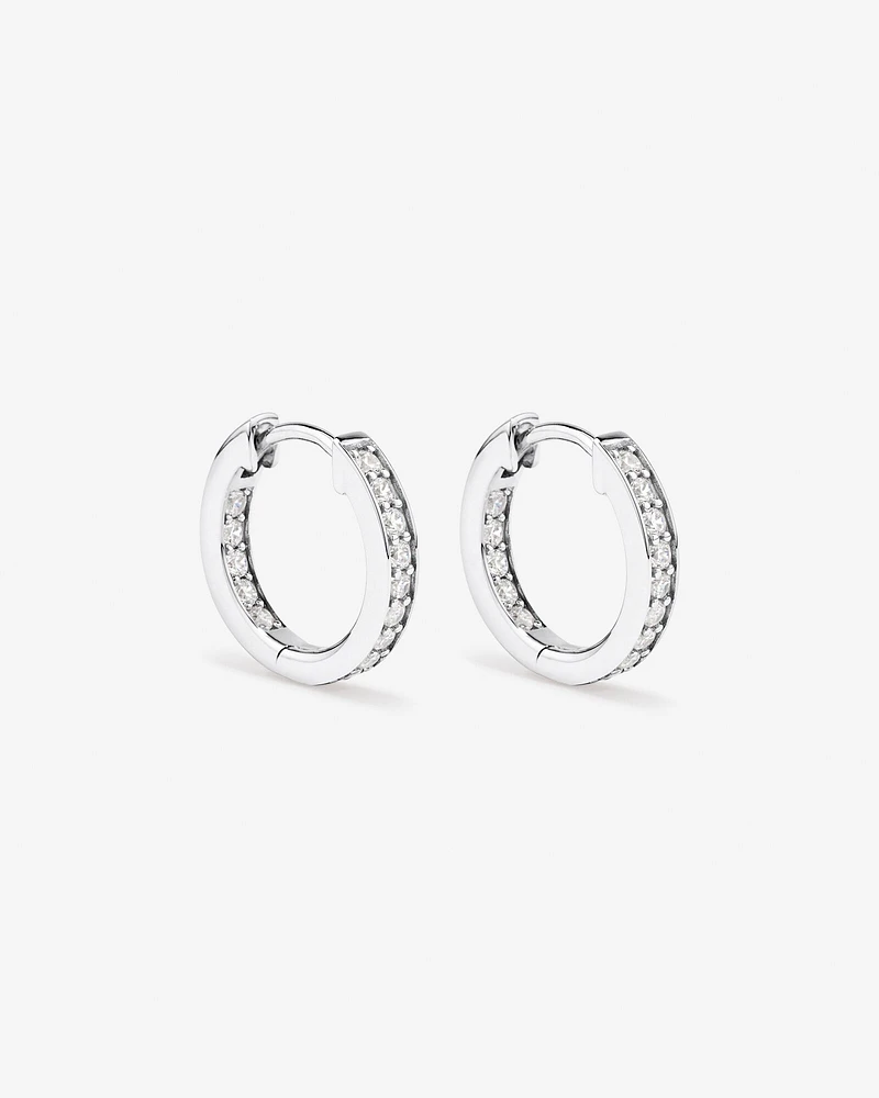 15mm Cubic Zirconia Huggie Hoop Earrings in Sterling Silver