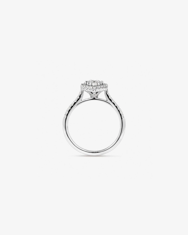 0.79 Carat TW Pear Shaped Cluster Diamond Halo Engagement Ring in 14kt White Gold