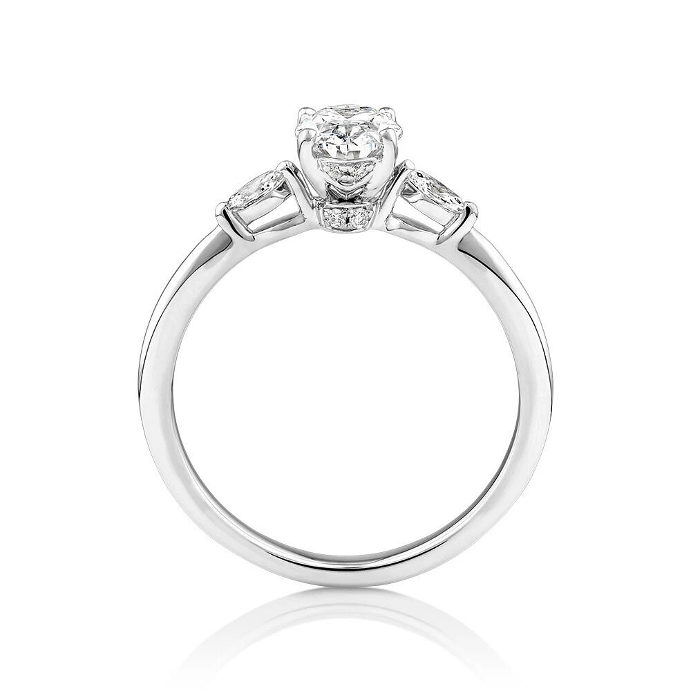 0.77 Carat TW Oval & Marquise Cut Three Stone Engagement Ring in 18kt White Gold