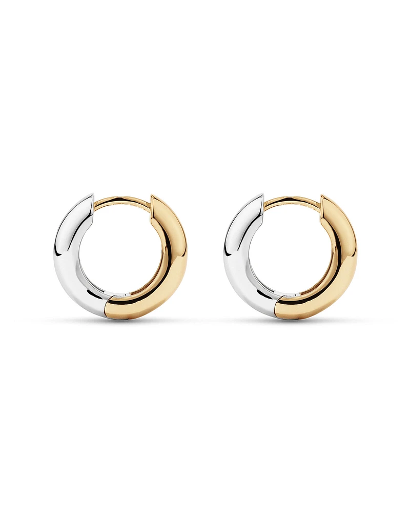 Two-Tone 10mm Reversible Huggie Hoop Earrings in Sterling Silver & 10kt Yellow Gold