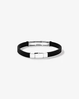 Bracelet Homme en Cuir & Argent 21cm avec 0,40 Carat TW de Diamants Noirs