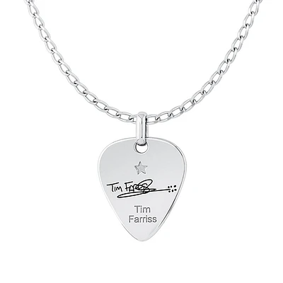 INXS Tim Farriss Engraved Guitar Pick Pendant with Chain in Recycled Sterling Silver