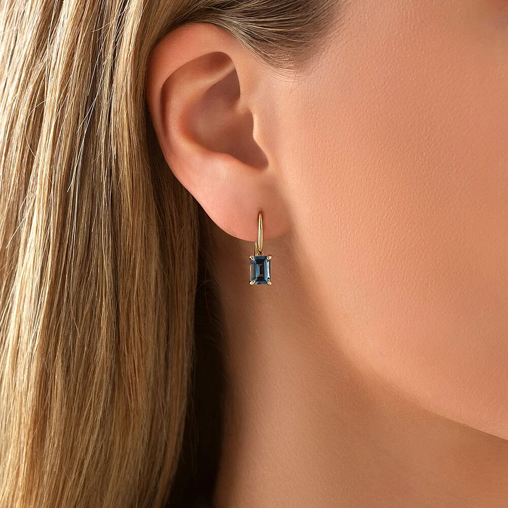 London Blue Topaz Drop Earrings in 10kt Yellow Gold