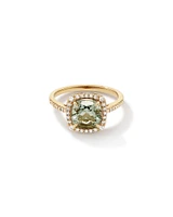 Halo Ring with Green Amethyst & 0.25 Carat TW of Diamonds in 10kt Yellow Gold