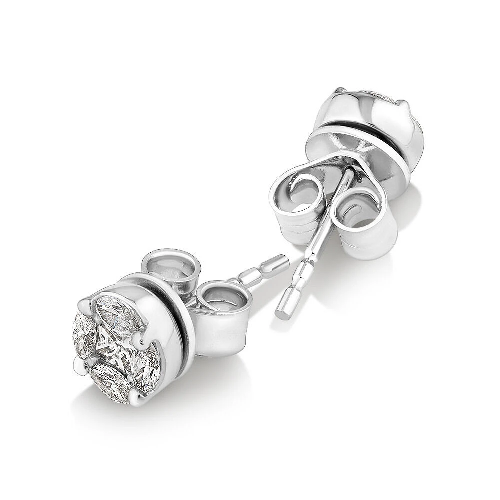 0.39 Carat TW Multistone Princess and Marquise Cut Diamond Stud Earrings in 10kt White Gold