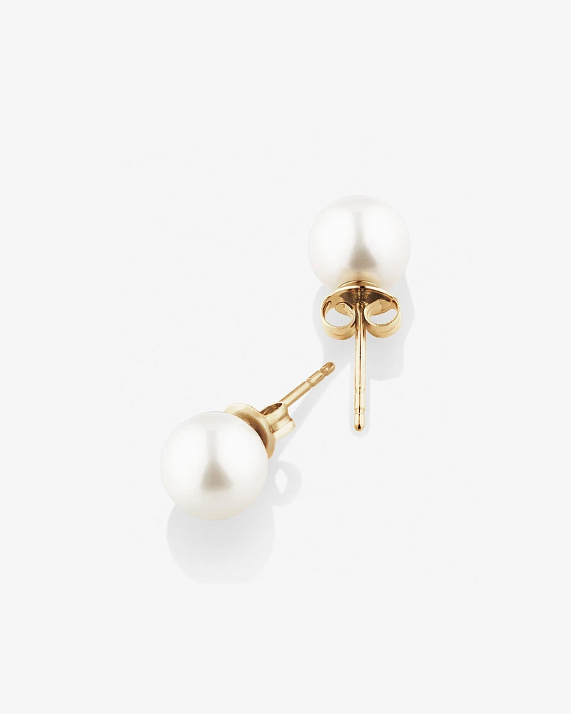 Stud Earrings with 7mm Round Cultured Freshwater Pearls in 10kt Yellow Gold