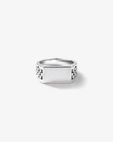 Men's Link Pattern Textured Signet Ring Sterling Silver