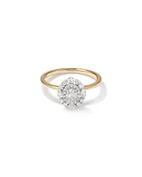 0.61 Carat TW Oval Cut Diamond Marquise and Round Brilliant Halo Engagement Ring in 14kt Yellow and White Gold