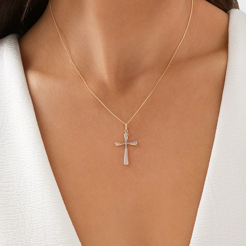 Cross Pendant in 10kt Yellow & White Gold