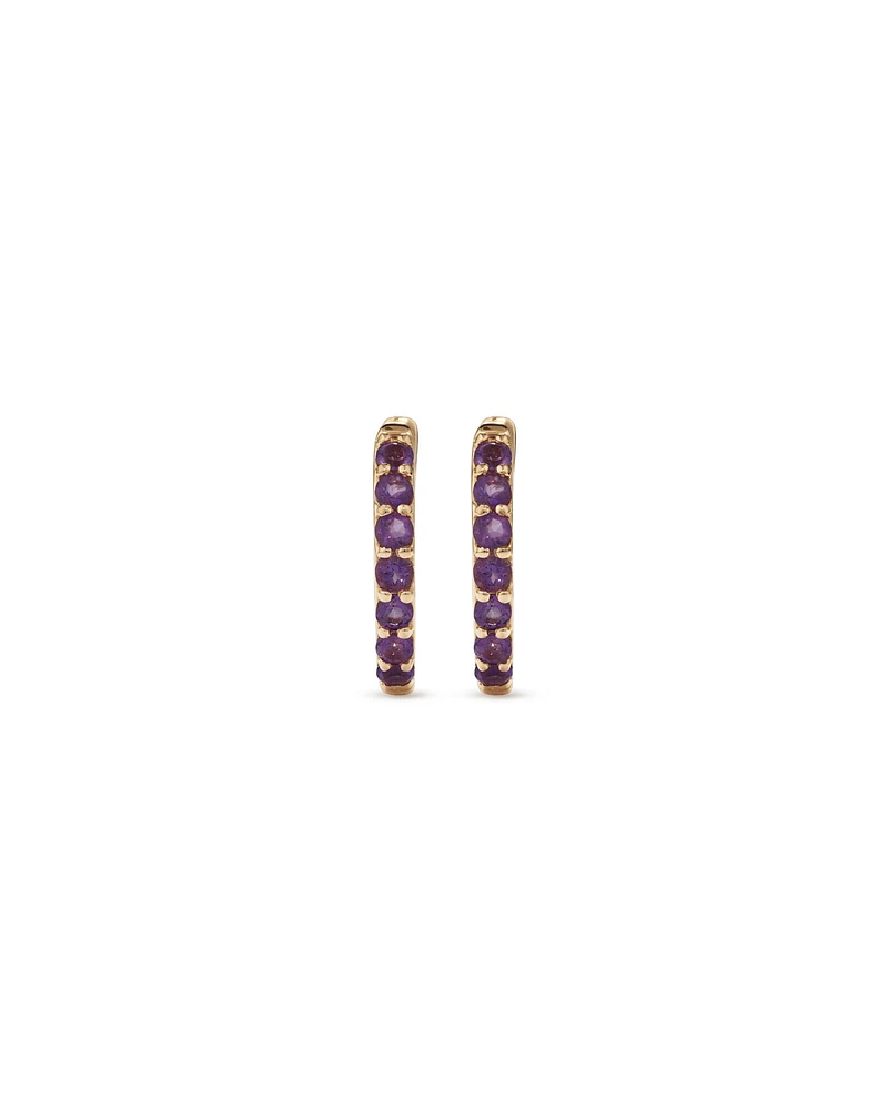 Amethyst Huggie Hoop Earrings in 10kt Yellow Gold