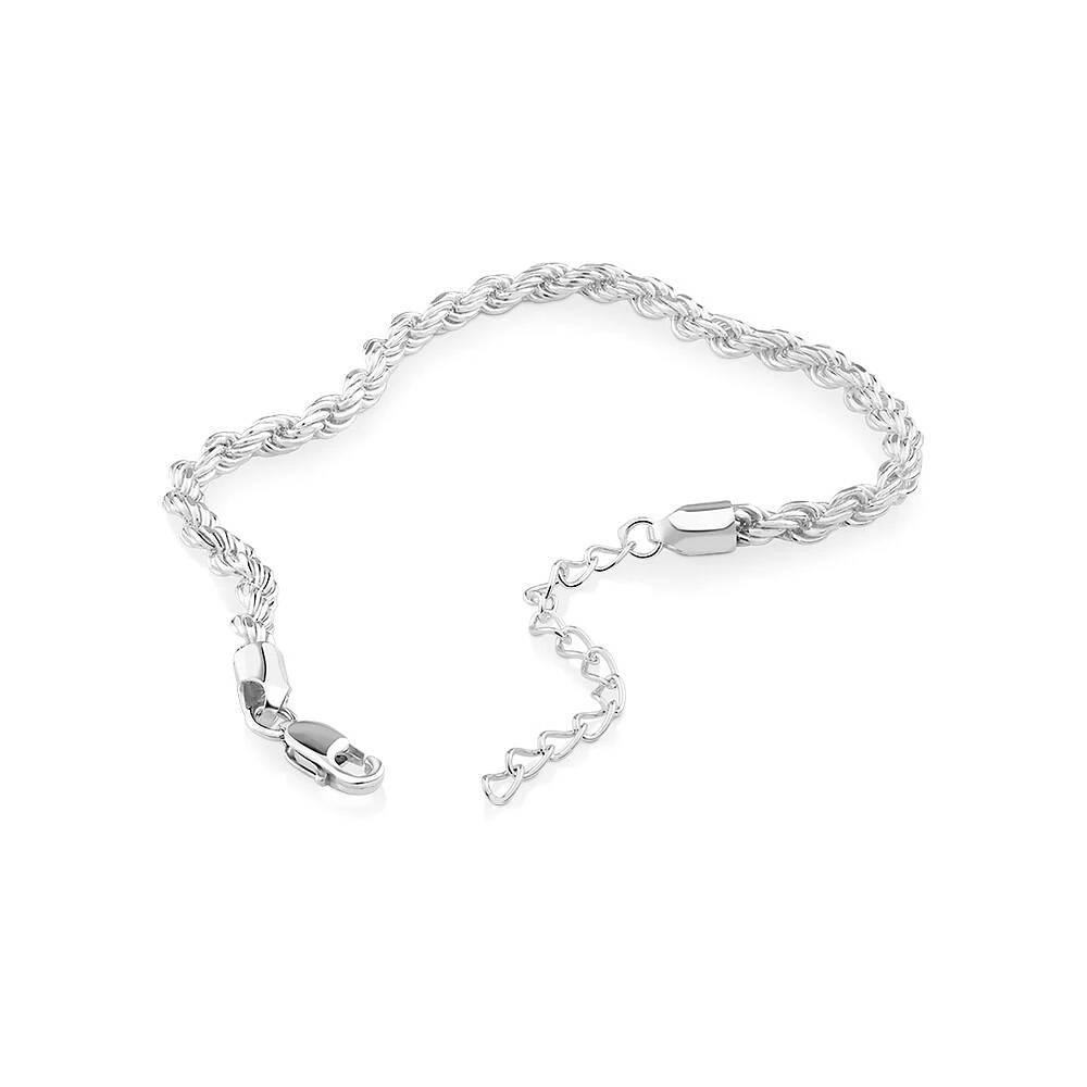 24cm (9.5") 4mm-4.5mm Width Rope Bracelet in Sterling Silver