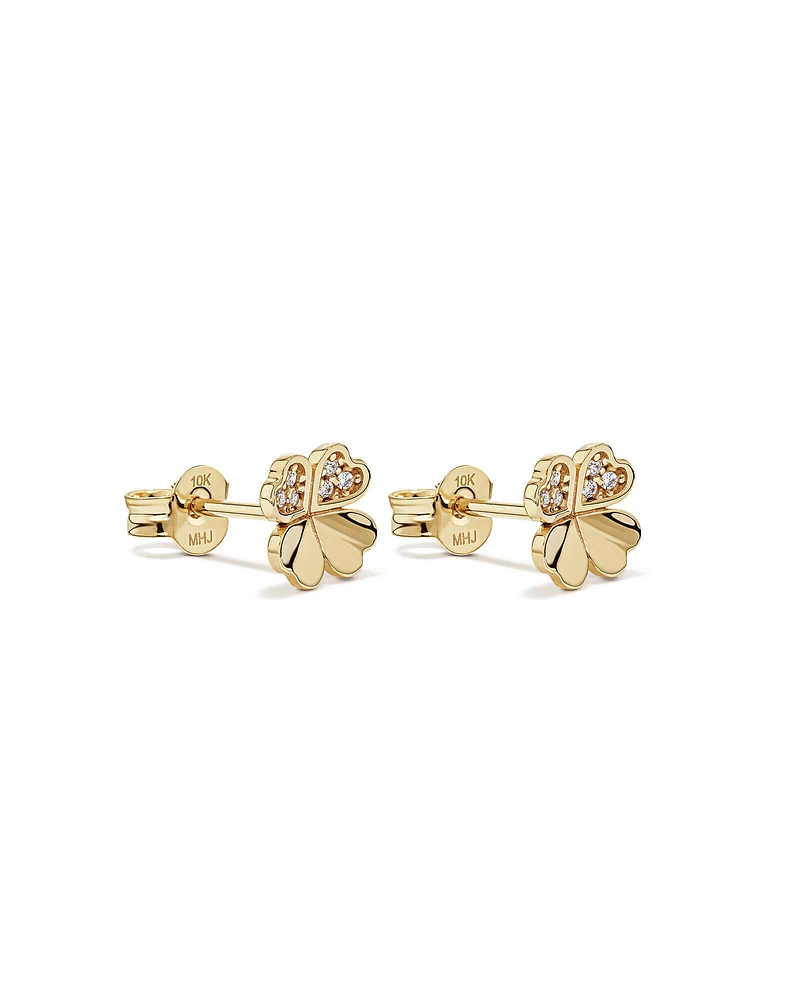 Cubic Zirconia Four Leaf Clover Stud Earrings in 10kt Yellow Gold