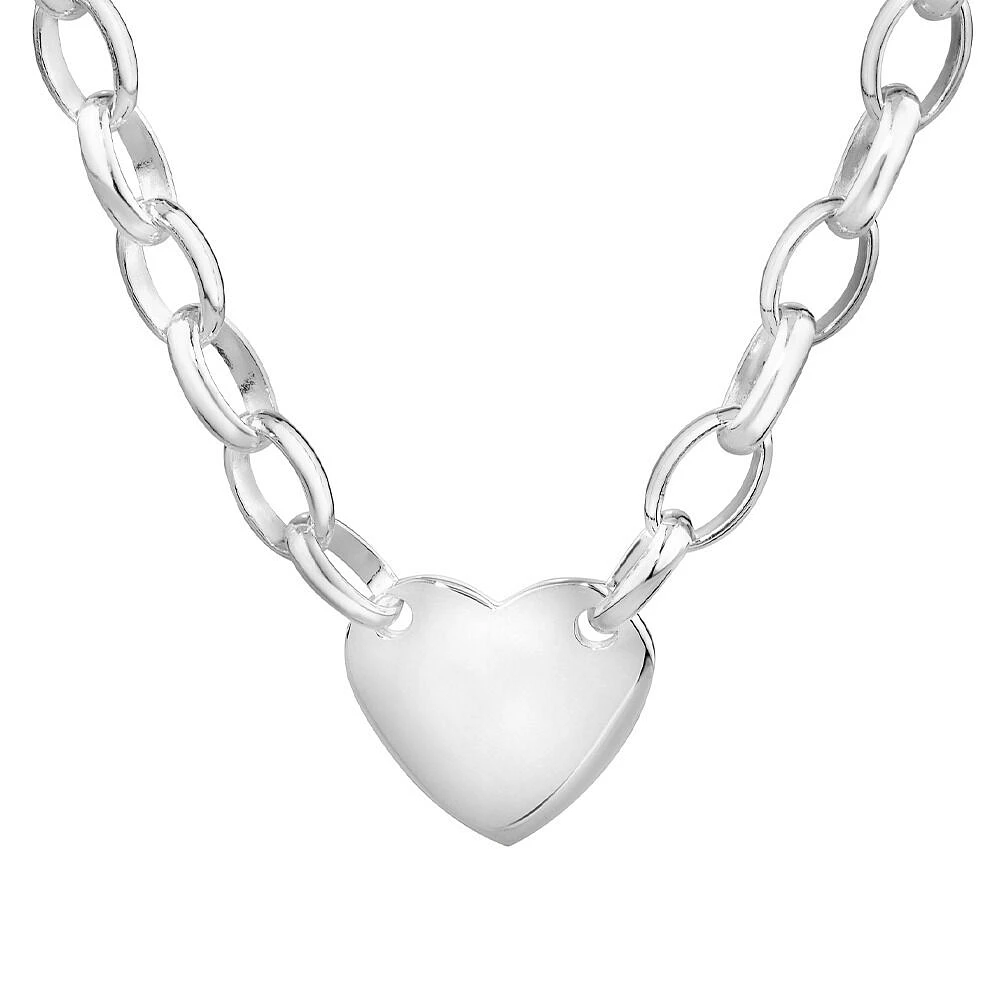 Heart Disc Oval Belcher Necklace in Sterling Silver