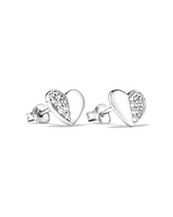 Pave Heart Stud Earrings with Cubic Zirconia in Sterling Silver