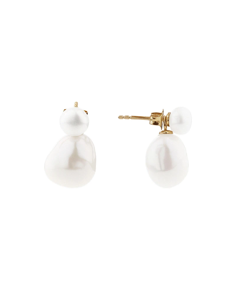 Drop Earrings with Cultured Freshwater Baroque Pearls in 10kt Yellow Gold