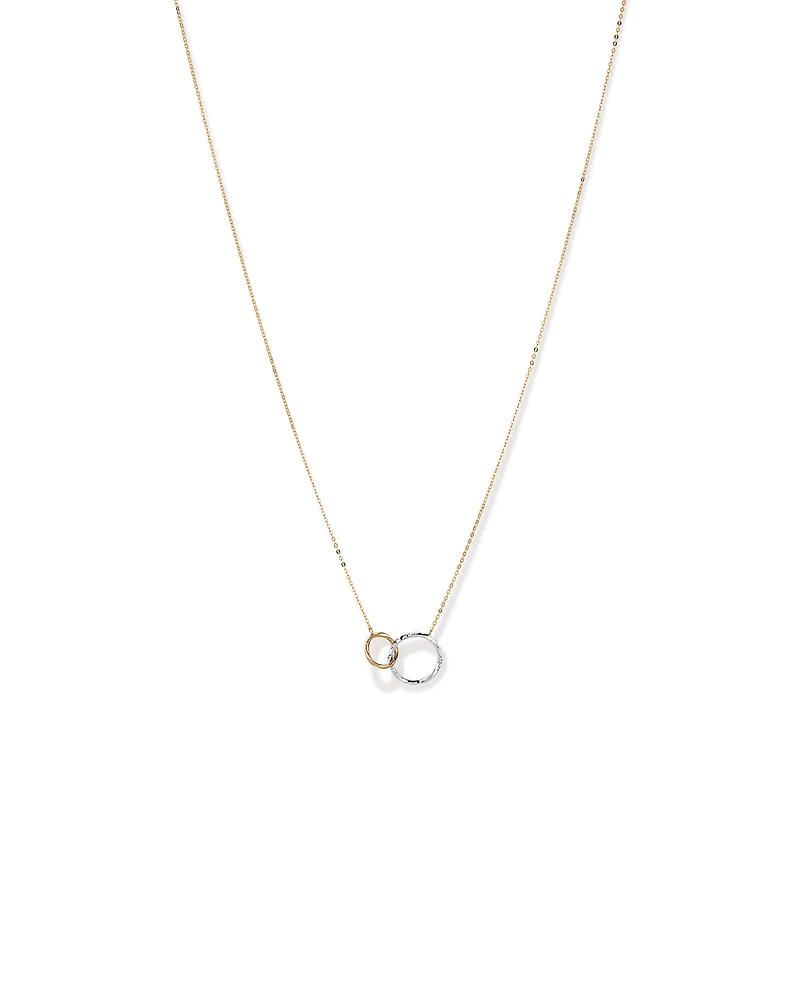 Collier à maillons doubles cercles deux tons avec finition martelée en or blanc et jaune 10 kt