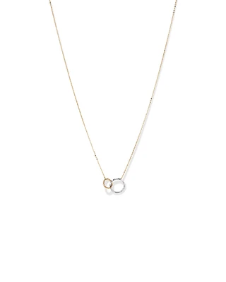 Two-Tone Double Circle Link Hammered Finish Necklace in 10kt White & Yellow Gold