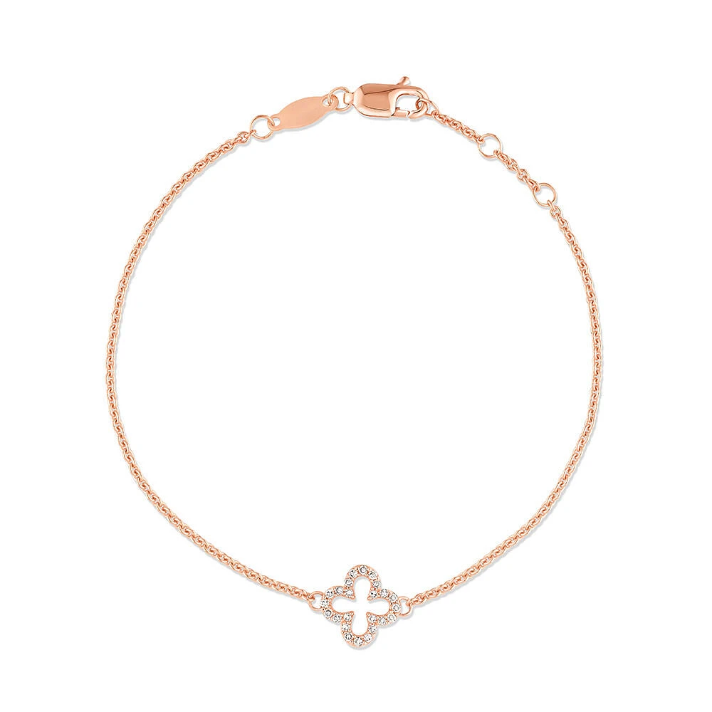 19cm (7") Clover Bracelet with 0.12 Carat TW of Diamonds in 10kt Rose Gold