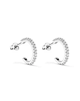 Half Hoop Stud Earrings with Cubic Zirconia in Sterling Silver