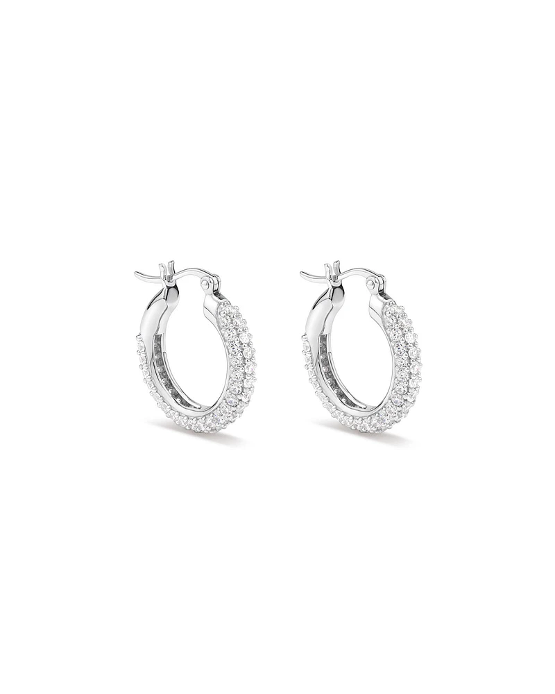 Pavé Cubic Zirconia Small Hoop Earrings in Sterling Silver