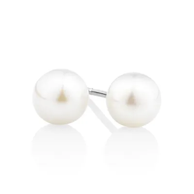 Stud Earrings with 6mm Button Cultured Freshwater Pearls in Sterling Silver