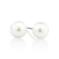 Stud Earrings with 6mm Button Cultured Freshwater Pearls in Sterling Silver